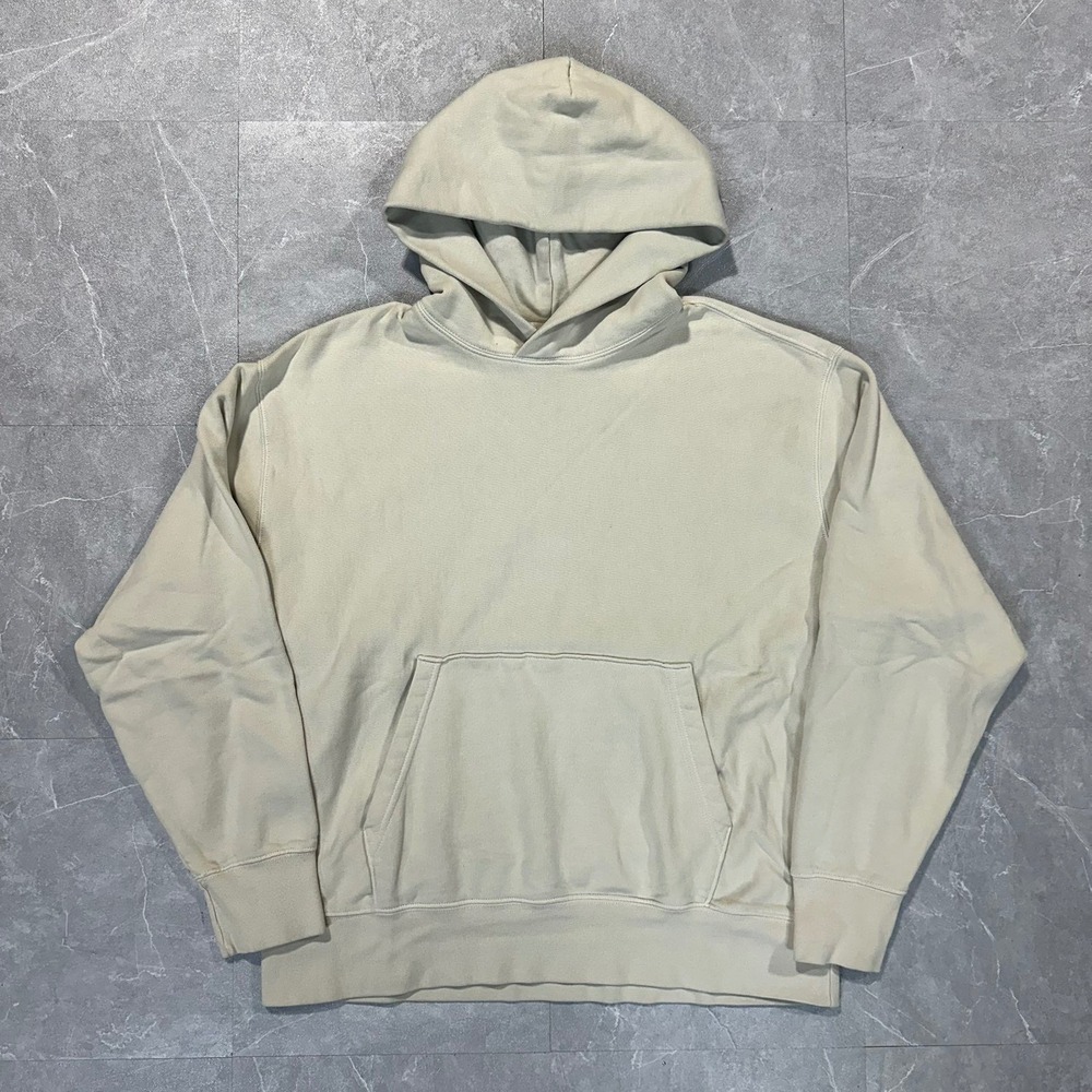 Mens Heavyweight Cotton Fleece Hoodie Sand Beige Pullover Sweatshirt 4286